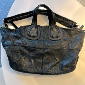 Givenchy Nightingale Black Textured Leather Logo Satchel